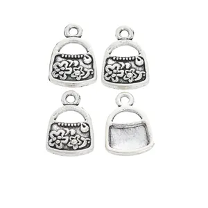 Colgantes de bolso plata antigua con diseño floral para joyas DIY y accesorios