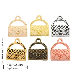 Vintage Alloy Handbag Shaped Pendants With Quilted Lattice Pattern For DIY Jewelry Making Mini Bag Charms Accessories For Women Bag Hanging Craft