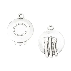 Vintage Silberlegierung Besteck Teller Anhänger für DIY Schmuck mit Messer und Gabel