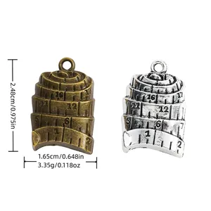 Breloques en Alliage de Mètre Ruban Vintage Bronze Antique Argent Pendentifs en Forme de Règle pour Fabrication de Bijoux DIY