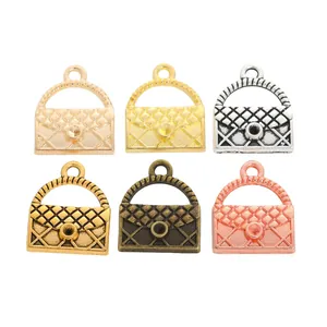 Set of 6 vintage alloy handbag charms with diamond quilted pattern in assorted metallic colors