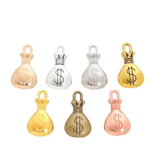 Set di 7 ciondoli vintage a sacchetto di soldi in lega con segno del dollaro multicolore