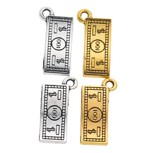 DIY retro alloy currency pendants featuring embossed dollar sign and 100 on metal plates