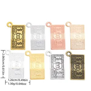 Set di 8 ciondoli vintage a forma di dollaro in diverse finiture metalliche per gioielli fai da te