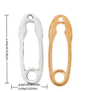 Vintage Alloy Safety Pin Shape Charms For DIY Jewelry Making Antique Silver Gold Electroplated Pendants Finding Accessories