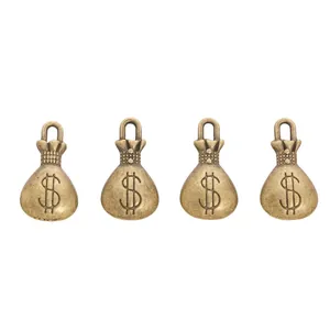 Set di quattro ciondoli vintage a forma di sacco di soldi in bronzo per gioielli DIY