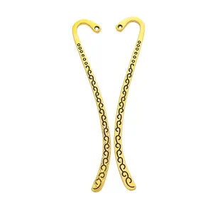 Paio di ganci per segnalibri vintage in lega di zinco dorata con motivi a onde e fori per ciondolo