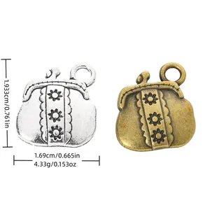 Vintage Alloy Mini Purse Wallet Charms Hollow Sunflower Floral Pendant For DIY Necklace Bracelet Jewelry Making Accessories