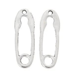 Pair of vintage silver zinc alloy safety pin charms for DIY jewelry making accessories