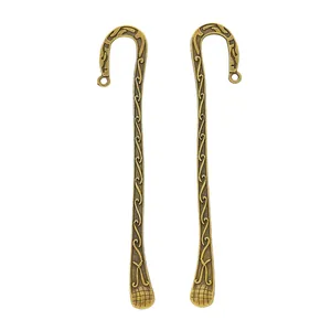 Vintage bronze alloy metal bookmark hook set with intricate embossed floral patterns
