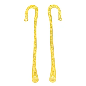 Golden vintage alloy S-shaped bookmark hooks with embossed floral patterns and top loop