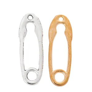 DIY retro zinc alloy pin charms in gold and silver finish with double holes