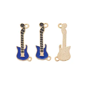 Colgantes de guitarra de aleación con esmalte azul para hacer joyas de bricolaje