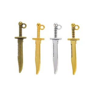 DIY dagger and sword alloy pendants for jewelry making in four metallic finishes