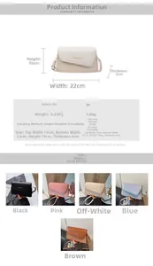 Maattabel voor PU-leren handtas van 22x13x6cm met overzicht van beschikbare kleuren