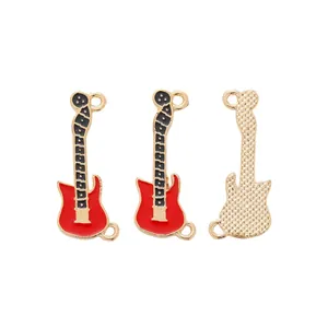 Colgantes de guitarra en esmalte rojo y aleación dorada para joyería DIY creativa
