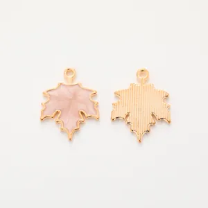 Pink and gold maple leaf enamel pendants for DIY jewelry making and earrings