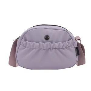 Minimalist lavender nylon crossbody bag with large capacity and adjustable shoulder strap