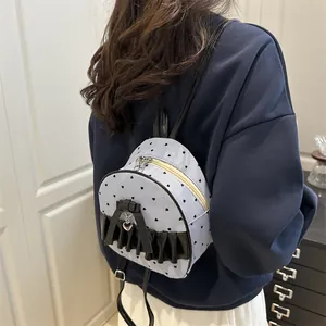 Women Mini Fashion Backpack Sweet Blue White Striped Heart Pattern Bowknot Heart Pendant Ruffle Travel Backpack For Women