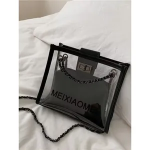 Borsa a Spalla Donna in PVC Trasparente con Catena e Pochette Interna Streetwear Borsa a Tracolla Daily Chiusura in Metallo