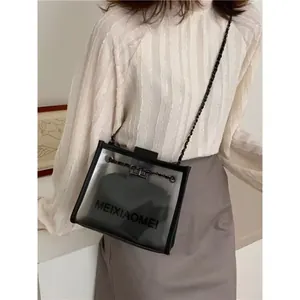 Borsa a tracolla trasparente con pochette nera e catena metallica per donna