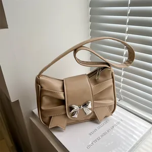French Style Pleated PU Leather Underarm Bag Fashion Bow Decoration Women Shoulder Bag Casual Versatile Daily Handbag