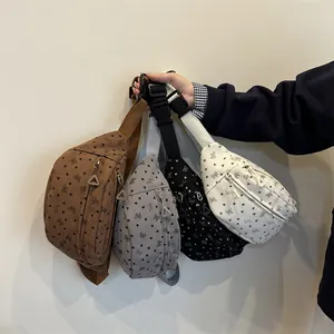 Floral corduroy waist bag set featuring heart and bow patterns in four classic colors