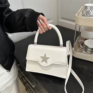 Petit Sac Carré à Étoiles en Strass pour Femmes Cuir PU Mode Bandoulière Unique Mini Satchel Accessoire pour Femme