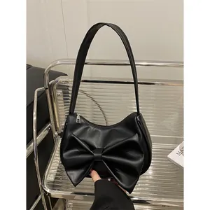 Women's Y2K Large Bow PU Leather Underarm Shoulder Bag Fashion Solid Color Handbag For Daily Party Streetwear Accessory