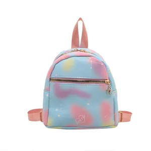 Mini macaron gradient backpack with star patterns and love heart printed on white background