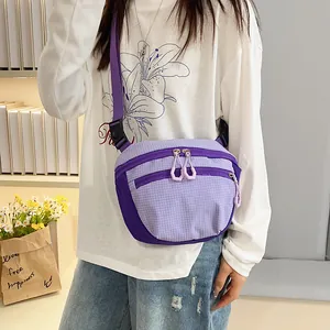 Minimalist purple plaid crossbody bag with adjustable strap for casual daily use