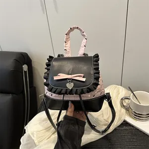 Zainetto Mini a Pois con Volant per Donna Moda Fiocco Pendente a Cuore Borsa in Pelle PU Ragazze Stile Harajuku Piccola Borsa