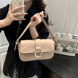 Retro Patent Leather Underarm Bag For Women Fashion Horseshoe Buckle Shoulder Bag Glossy Daily Handbag Crossbody Bag