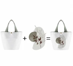 Detail van de canvas shopper met metalen drukknoopsluiting en aangepaste bloemenprint