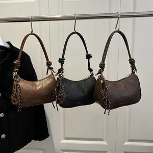 Borsa Sottobraccio in Pelle PU Vintage da Donna Minimalista Tinta Unita Borsa a Tracolla Con Pendente Per Pendolari Quotidiani