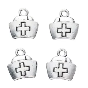 Set mit 4 Vintage-Silber-Krankenschwesterhut-Anhängern für DIY-Schmuck und Bastelarbeiten