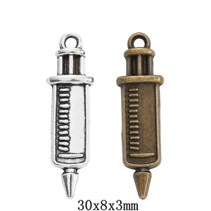 Vintage Alloy Syringe Charms Medical Pendant For DIY Jewelry Making Bracelet Necklace Findings Accessories Antique Bronze Silver