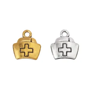 Zinklegierung Krankenschwester Hut Anhänger mit Kreuz in Gold und Silber für DIY Schmuck