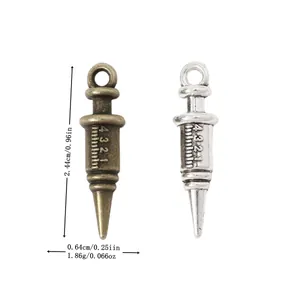 Vintage Alloy Syringe Charms Medical Supplies Pendants For DIY Jewelry Making Antique Silver Bronze Metal Charms For Crafts