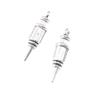 Vintage silver syringe charms in zinc alloy with engraved scale for DIY jewelry making