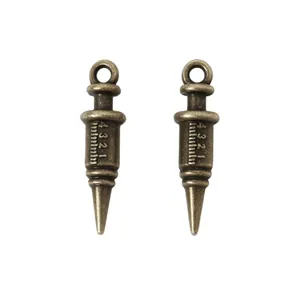 Vintage bronze syringe pendants with engraved numeric scales for DIY jewelry making