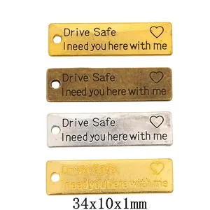 Vintage Legering Gegraveerde Drive Safe Hart Rechthoekige Hanger Connector Voor DIY Sieraden Maken Sleutelhanger Ketting Accessoire