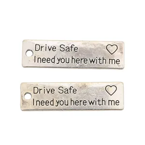 Vintage zilveren zinklegering Drive Safe hanger connectoren met hartgravure