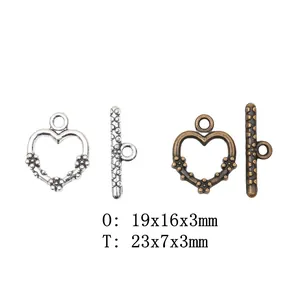 Vintage Set Chiusura a Barra a Cuore Bronzo Antico Argento Lega di Zinco Componenti per Gioielli Fai da Te per Collane e Bracciali