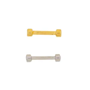 Zinc alloy dumbbell jewelry pendants in polished gold and silver finishes on white background