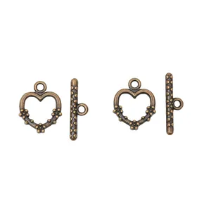 Chiusure a barra a forma di cuore in bronzo vintage per gioielli fai da te con fiori