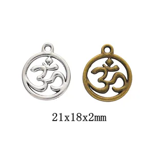 Pendentifs Symbole Om en Alliage Vintage Breloques Religieuses Rondes Évidées Pour Fabrication de Bijoux DIY Collier Bracelet