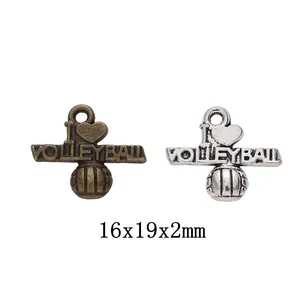 Vintage Alloy Volleyball Heart Pendant DIY Jewelry Accessories For Necklace Keychain Making Sports Theme Retro Charms