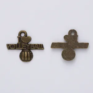 Vintage bronze I Love Volleyball alloy pendants for DIY jewelry making sets