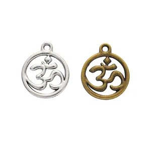 Pendentifs ronds Om vintage en alliage argent et bronze pour la création de bijoux